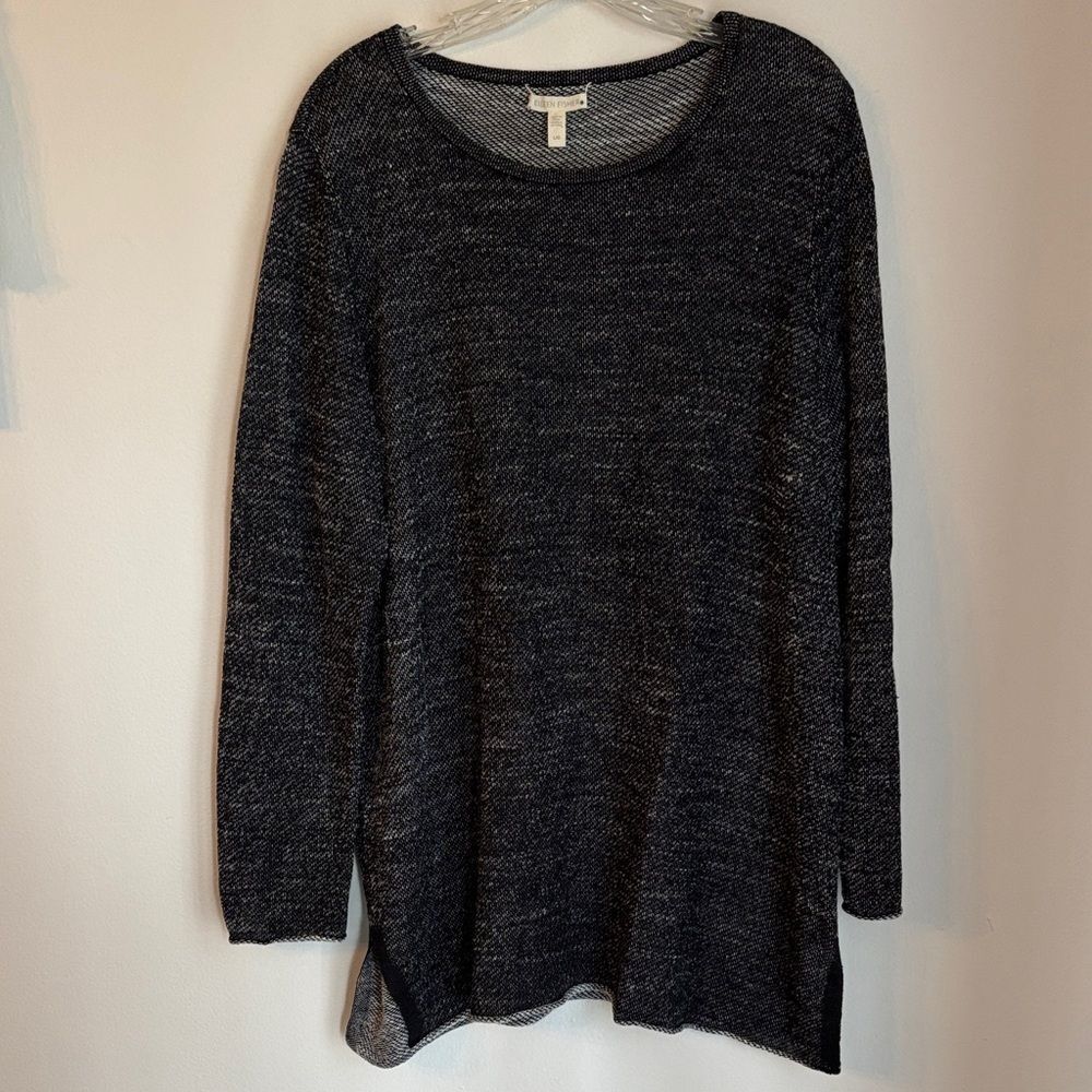 Eileen Fisher tunic linen lagenlook Dark Heather Knit Long Sleeve Sweater large